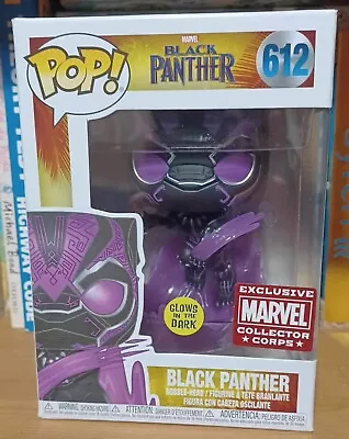 Funko Pop Black Panther 612 Marvel Collector Corps Exclusive GITD + Protector • £22