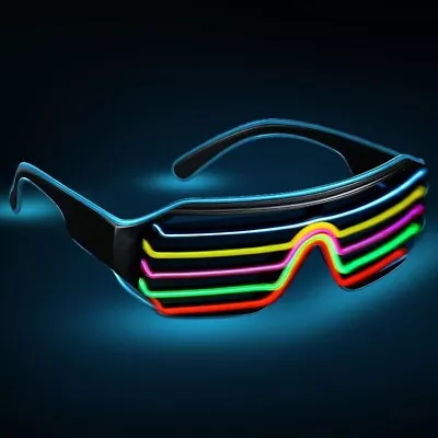 LED Light Up Glow Neon Shutter | Flashing Party Glasses Shades Night Disco Rave • £4.99