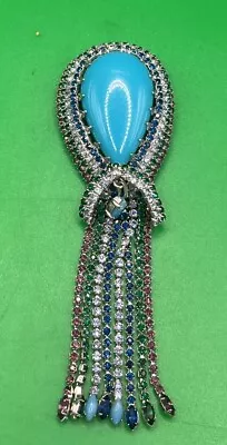 Vintage Signed Vendome Multi Rhinestone Dangle Tassel Pin Brooch Rare  • $169.99