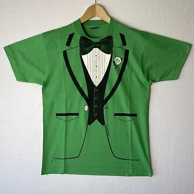 Vintage Screen Stars Puff Print  Tuxedo Shirt Men’s Large Green Single Stitch US • $11.96