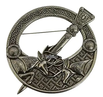 Gaelic Themes Pennanular Fighting Scottish Stags Sash Shawl Plaid Brooch Pin  • £38.95