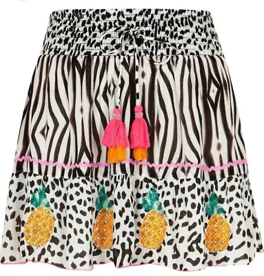 River Island Resort Zebra Print Pineapple Elasticated Waist Summer Beach Skirt S • £6.50