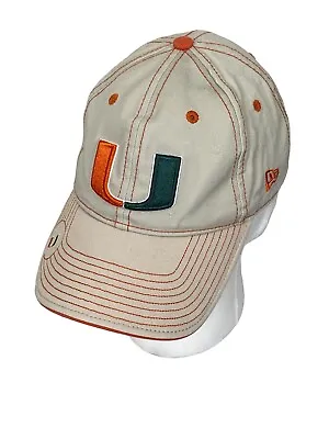 New Era Miami Hurricanes Adjustable Baseball Hat Cap Beige Orange Canes • $10