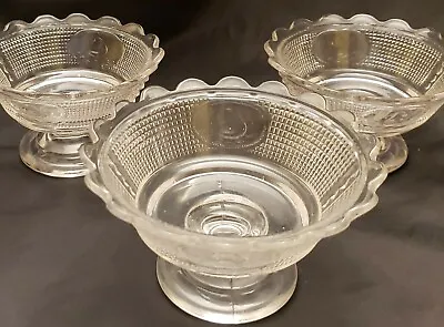 EAPG  Canton Glass Co's Swan With Mesh FOOTED DESSERT FRUIT BOWLS Set Of 3 RARE  • $99.99