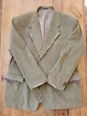 Reworked Corduroy Blazer Mens 48 R  Brown Pockets Lined 2 Button Upcycle  Fringe • $29.52