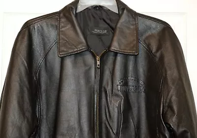 Vintage Burk's Bay Leather Jacket Embossed John Deere University Black Size L • $80.88