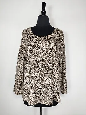 J Jill Luxe Supima Leopard Print 3/4 Sleeve Relaxed Tee Shirt Size XL Petite • $13.49