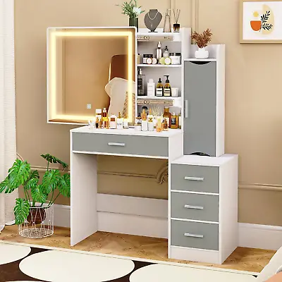 Makeup Vanity Desk With Sliding LED Lighted Mirror 4 Drawers 3 Lighting Modes • $205.99