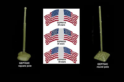 MARX American Flags Poles & Bases 20 36 48 Star Playset Plastic Toy Soldiers • $19.95