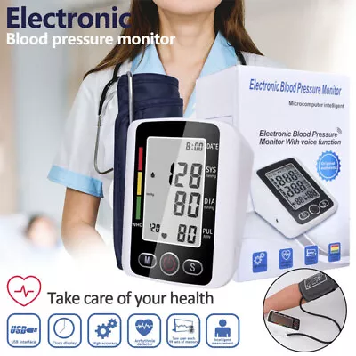 Digital Blood Pressure Monitor Upper Arm BP Meter Heart Rate Meter Electric Home • £10.49