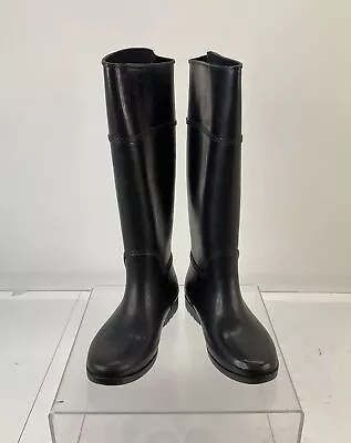 MICHAEL Michael Kors Fulton Black Rubber Logo Accent Tall Rain Boots Size 6 • $30