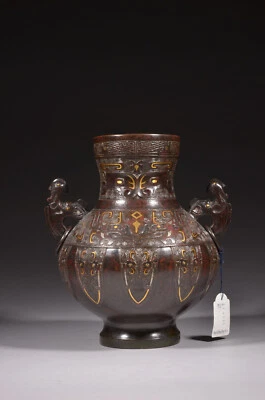 £1950 • Buy Original Antique Chinese Bronze Vase With Gold And Silver Inlays, Ex Sotheby's