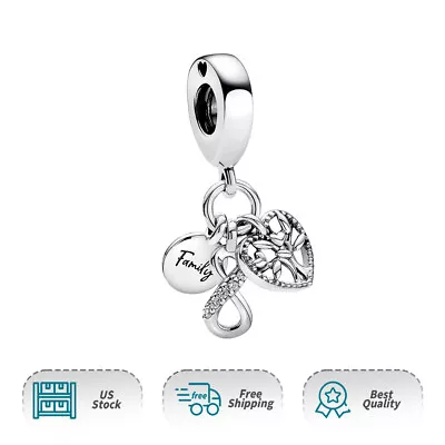 S925 Family Infinity Triple Dangle Charm Women Silver Bracelet Necklace Pendant • $15.79