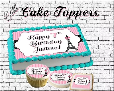 Paris Birthday Cake Topper Edible Paper Sugar Sheet Cupcakes Picture Sticker • $7