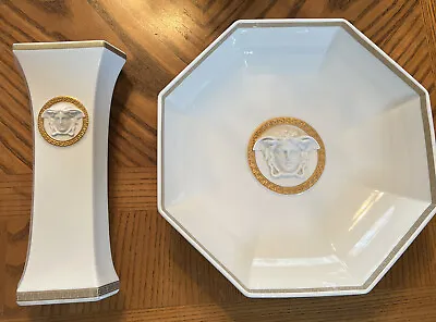 Versace White/ Gold Gorgona Medusa Fruit Bowl  Deep Plate And Vase • $1350