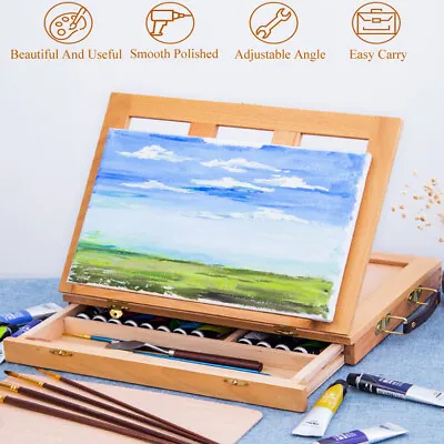 £19.82 • Buy A4 Wooden Table Top Box Easel Sketch Drawing Board Adjustable W/ Storage Drawer