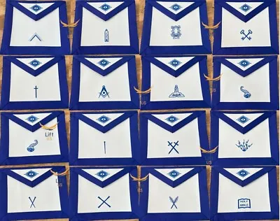 Masonic Regalia Blue Lodge Officers Aprons Set Pack Of 16 Adjustable Waist Belt • $239.99