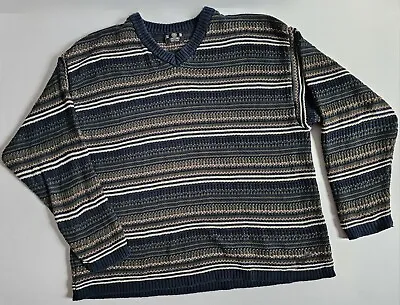 Mens Vintage Sweater Striped Knit V Neck Earth Tone XL - XXL J Riggins Coogi • $25.99