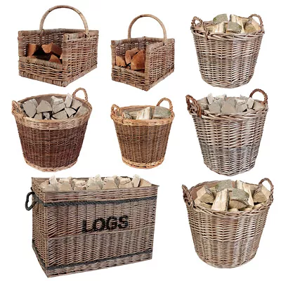 Wicker Log Basket Rattan Home Kindling Firewood Fireside Storage Logs Holder • £192.99