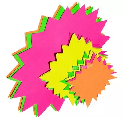 50 Neon Cards Fluorescent Stars Flash Price Display Tags Flourescent Labels Shop • £4.29