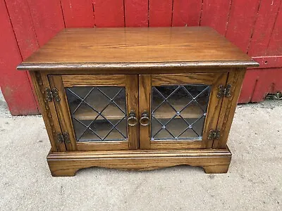 £79 • Buy Vintage Oak TV Cabinet With Leaded Glass Doors