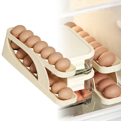 £4.99 • Buy Refrigerator Egg Dispenser Rack Automatic Rolling Holder 2 Tier Kitchen Storage