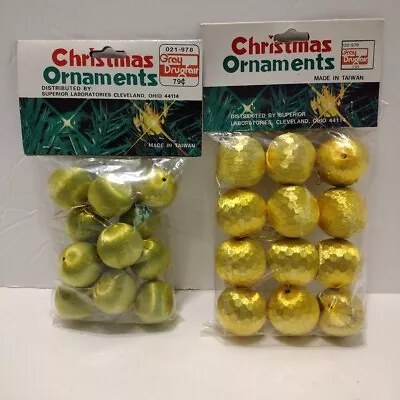 Vintage Satin Yellow &Green Miniature Mini Christmas Ball Ornaments GrayDrugfair • $12