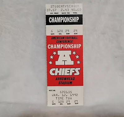 1992 AFC Championship Game Buffalo Bills Kansas City Chiefs Ticket Stub Montana • $24.99
