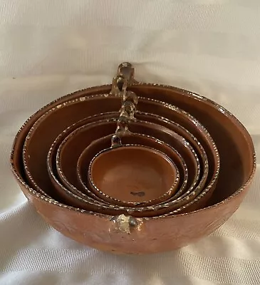 Vintage Set Of 6 Nesting Mexican Bowls Clay Large 9” To Small 3” • $27.77