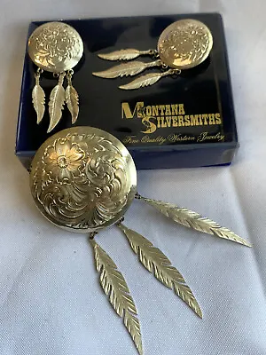 Vtg Montana Silversmiths Sterling Silver Plate Jewelry Set Tribal Feather Floral • $29.95