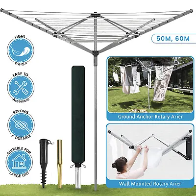 4 Arm Rotary Garden Washing Line Clothes Airer Dryer Free Cover Spike Outdoor • £39.95