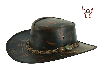 £15.99 • Buy Black Bush Leather Distressed Brown Hat Western Style Cowboy Australian Aussie