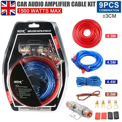1500w Car Power Amplifier Wiring Kit Audio Subwoofer AMP RCA Power Cable Sub UK • £7.49