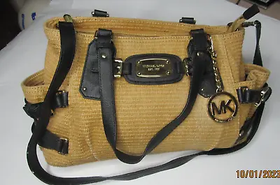 Michael Kors By Michael Kors Woven Black Leather Trim Buckle Handbag Shoulder • $59.99