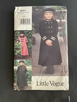 Little Vogue 8864 Sewing Pattern Girl's COAT HAT Size 4 5 6 Vintage Uncut New • $8.99