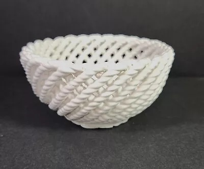 Vintage Milk Glass Braided Rope Fruit Bowl Handmade In Manises Spain In 60's • $39.95