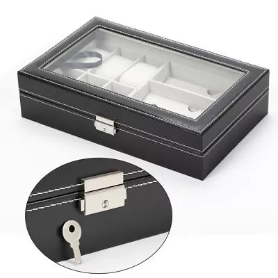 Black PU Leather 6 Slots Watch Box Sunglassed Storage Box Men Watch Case Holder • $23.35