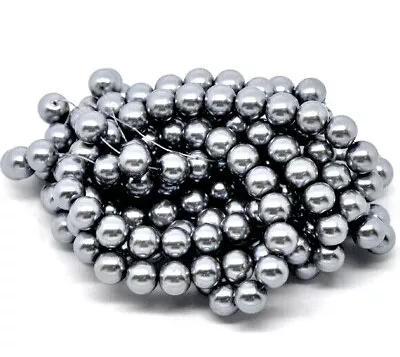 90 Silver Glass Pearls - 10mm Round Beads - J11739 • £3.89