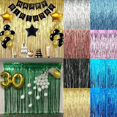 £2.95 • Buy 2M-3M Self Adhesive Foil Fringe Tinsel Shimmer Curtain Happy Birthday Party Door