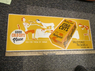 $90 • Buy Valleydale 1950s COLD CUT Lunch Meat Grocery Store Display Trolley Sign Salem VA
