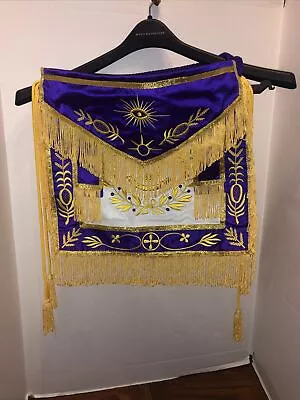 MASONIC APRON HAND EMBROIDERED GRAND LODGE PAST MASTER PURPLE - Masonic Apron • $40