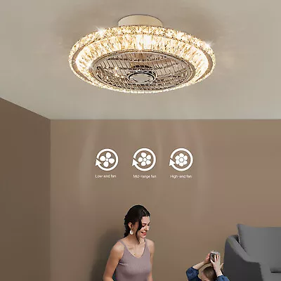 Modern Crystal Invisible Ceiling Fan Light LED Chandelier Pendant Lamp W/ Remote • $62.70