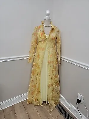VTG Hostess Floral Chiffon Maxi Dress/ Long Sheer  • $34.99
