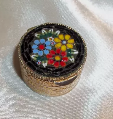 Vintage Trinket Or Pill Box Hinged Lid Shell Mosaic Floral Made In Italy • $9.99