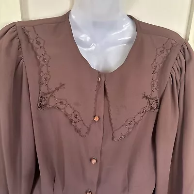 VINTAGE BROWN EMBROIDERED WOMEN  BLOUSE~LIGHT~By SAUCI CALIFORNIA • $12