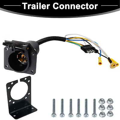 4 Pin Flat To 7 Way RV Trailer Truck Adapter Wiring Plug Mounting Bracket Round • $15.99