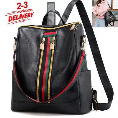 Ladies Girls Black Backpack PU Leather Shoulder School Bag Travel Rucksack Bag • £9.89