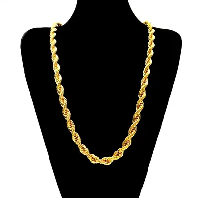 Mens Jewelry 14K Gold Plated Hip Hop Rope Chain Necklace 10mm 30  Inch • $15.99