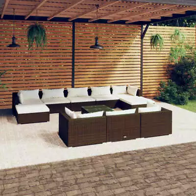 VidaXL 11 Piece Garden Lounge Set With Cushions Brown Poly Rattan AUS • $1892.44