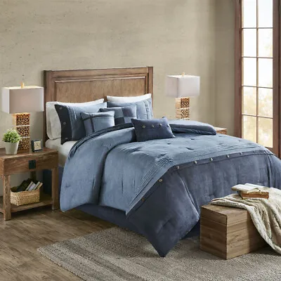 Madison Park 7 Piece Soft Faux Suede Textured Print Comforter Set Queen King New • $144.99